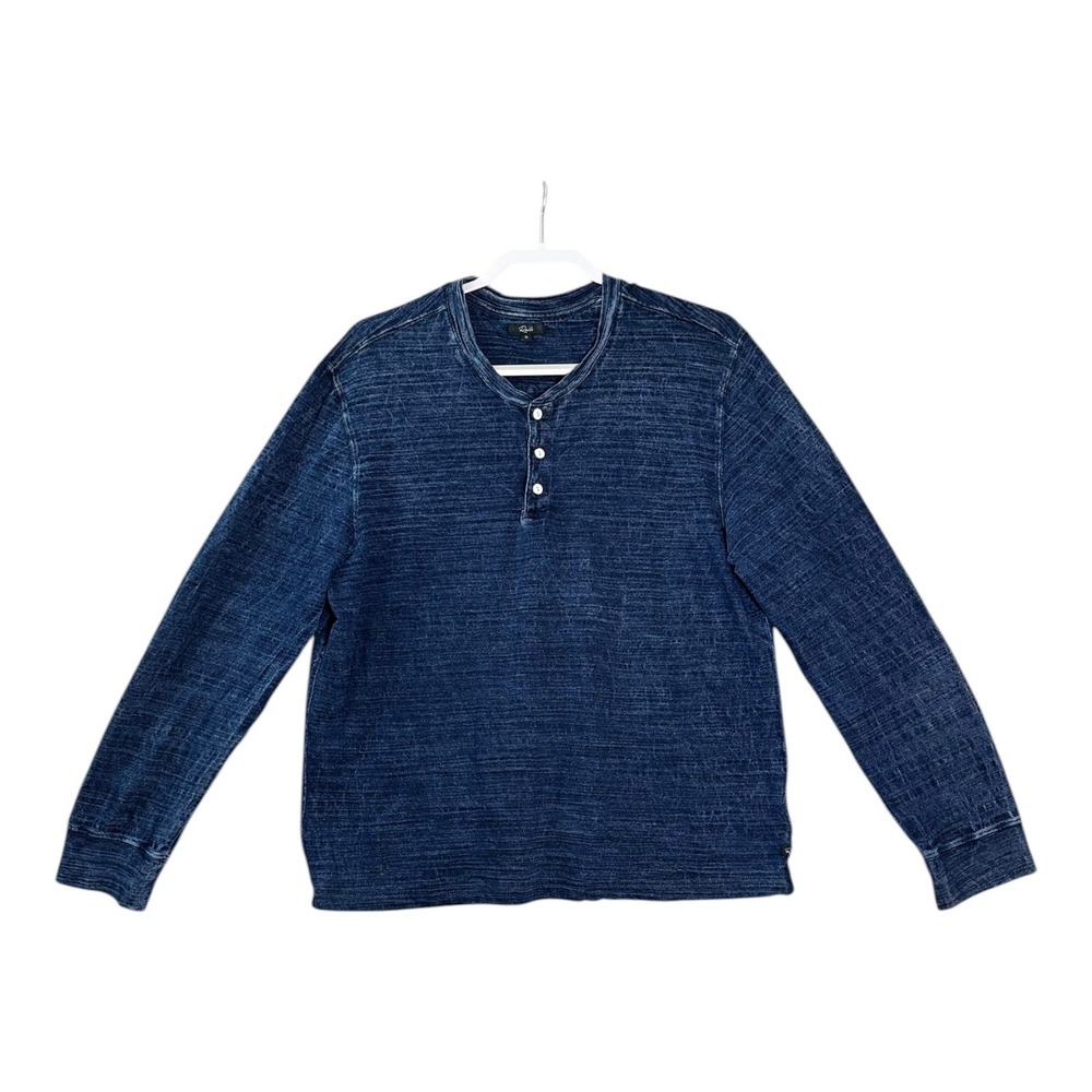 Rails Mens Skhi Henley Shirt XL Indigo Blue Textured Cotton Long Sleeve‎ Casual